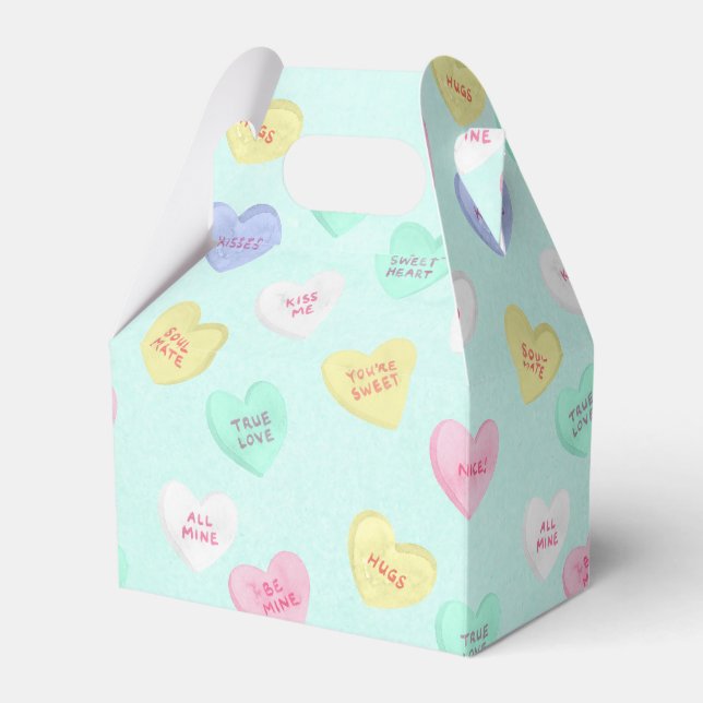 Retro Valentine's Day Candy Hearts on Teal Favour Box (Front Side)