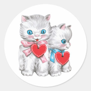 Retro Valentine's Day Cats, Vintage Cute Kitten Classic Round Sticker