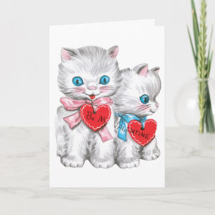 Retro Valentine's Day Cats, Vintage Fluffy Kittens Holiday Card
