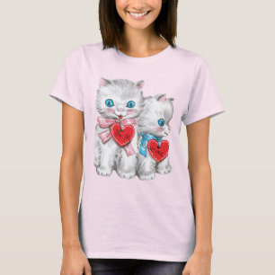 Retro Valentine's Day Cats, Vintage Fluffy Kittens T-Shirt
