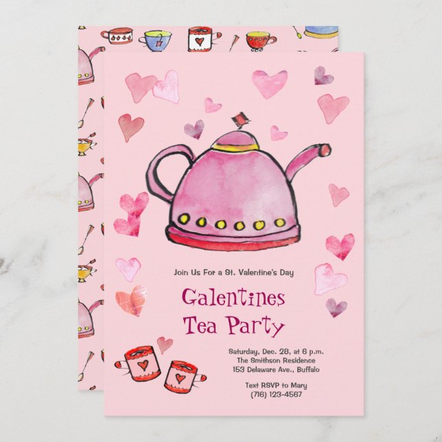 Retro Valentine's Day Galentines Tea Ladies Lunch Invitation (Front/Back)