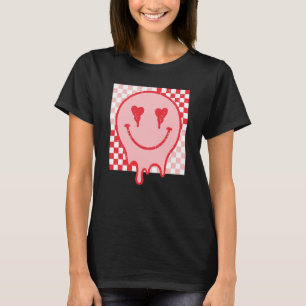 Retro Valentine's Day Happy Face Heart Chequered G T-Shirt