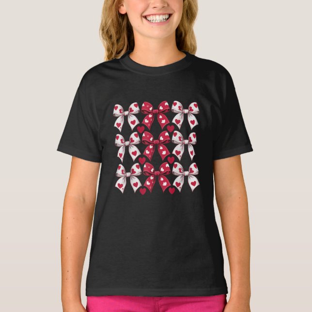 Retro Valentine's day Heart Coquette Bow T-Shirt (Front)