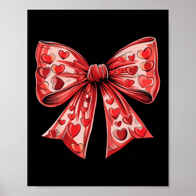 Retro Valentines Day Heart Coquette Bow Women Kids Poster (Front)
