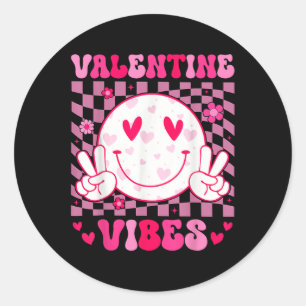 Retro Valentines Day Heart Valentine Vibes Boys Gi Classic Round Sticker