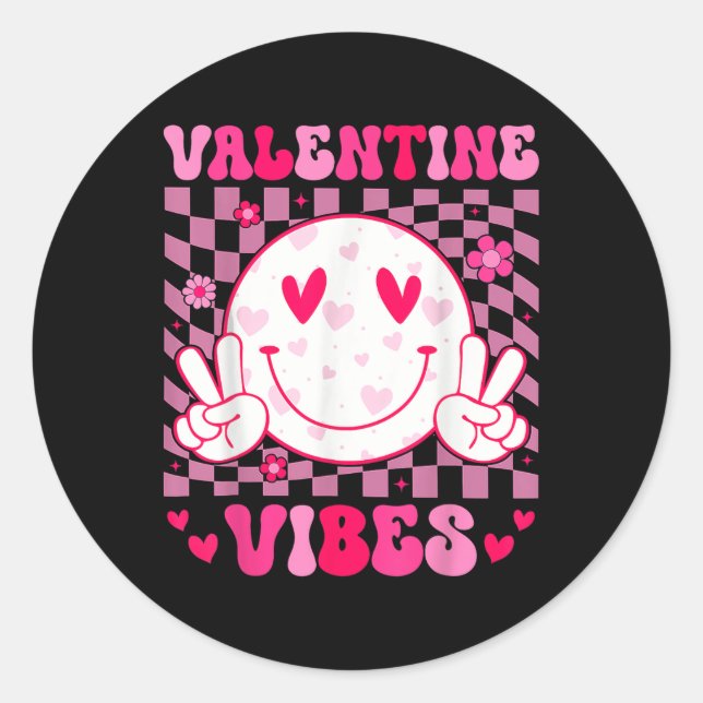 Retro Valentines Day Heart Valentine Vibes Boys Gi Classic Round Sticker (Front)