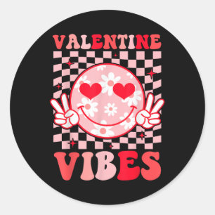 Retro Valentines Day Heart Valentine Vibes Boys Gi Classic Round Sticker