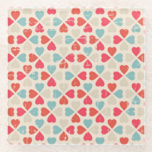 Retro Valentine's Day Pattern Glass Coaster