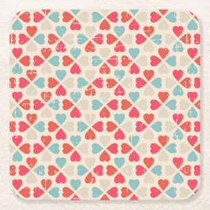 Retro Valentine's Day Pattern Square Paper Coaster