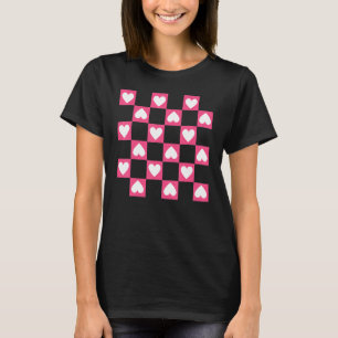 Retro Valentine's Day Pink Heart Chequered Cute Fo T-Shirt