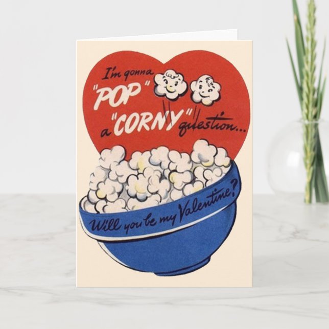 Retro Valentines Day, Popcorn Pop a Corny Question Holiday Card (Front)