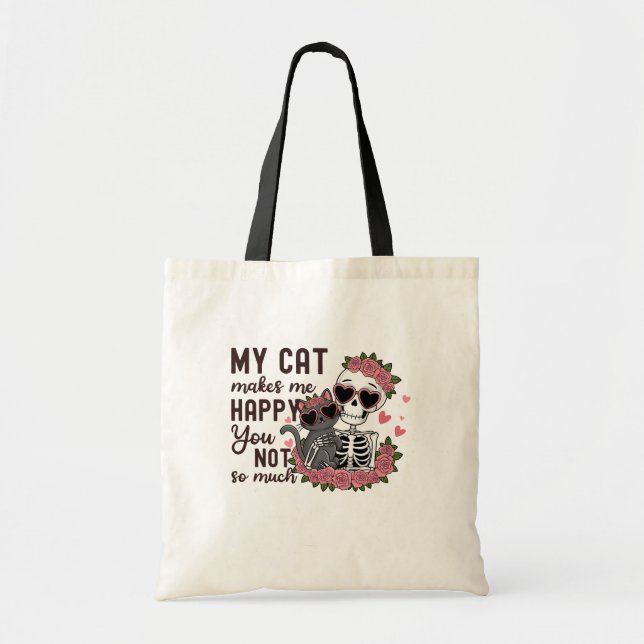 Retro Valentine's Day Skeleton Cat Mum Tote Bag (Front)