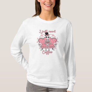 Retro Valentine's Day Skeleton Coffee Drinker T-Shirt