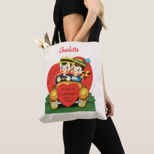 Retro Valentine's Day, Vintage Boy and Girl in Car Tote Bag