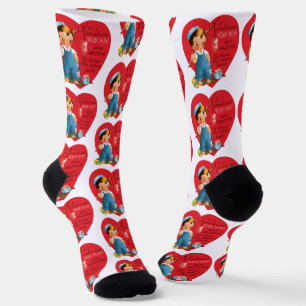 Retro Valentine's Day, Vintage Boy Fishing Hearts Socks