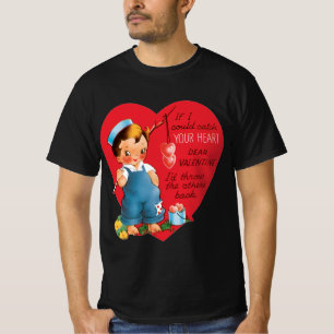 Retro Valentine's Day, Vintage Boy Fishing Hearts T-Shirt