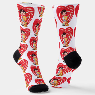 Retro Valentine's Day, Vintage Boy Music Banjo Socks