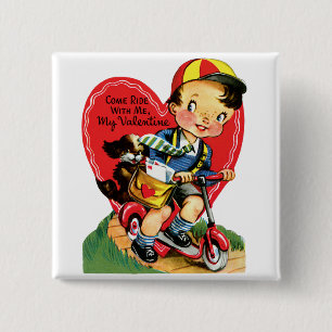 Retro Valentine's Day, Vintage Boy on a Scooter 15 Cm Square Badge