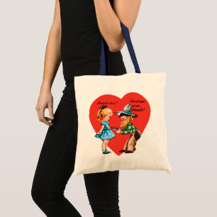 Retro Valentine's Day, Vintage Cowboy with Girll Tote Bag