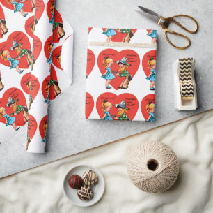 Retro Valentine's Day, Vintage Cowboy with Girll Wrapping Paper