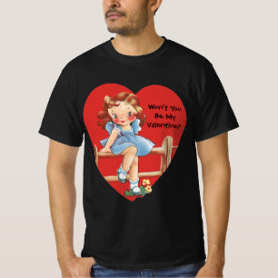 Retro Valentine's Day, Vintage Girl on a Fence T-Shirt