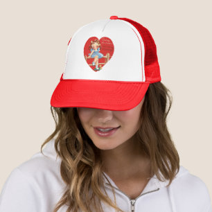 Retro Valentine's Day, Vintage Girl on a Fence Trucker Hat