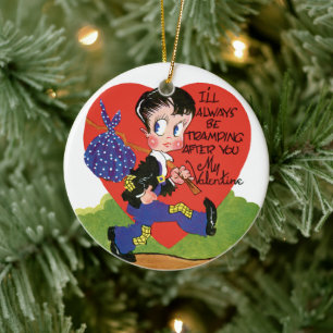 Retro Valentine's Day, Vintage Hobo Boy Heart Ceramic Tree Decoration