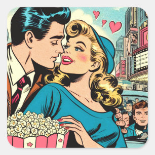 Retro Valentine's Love Couple Comics Square Sticker