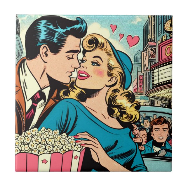 Retro Valentine's Love Couple Comics Tile (Front)