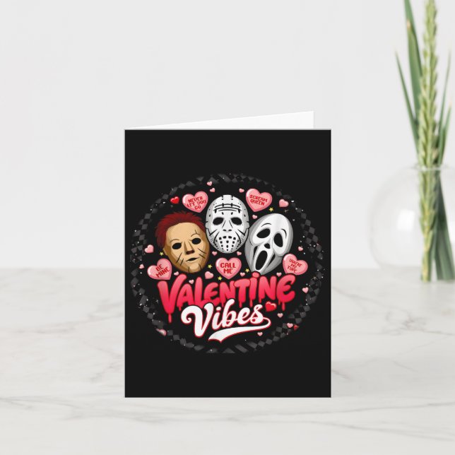 Retro Valentines Vibes Horror Movies Characters Ho Card (Front)