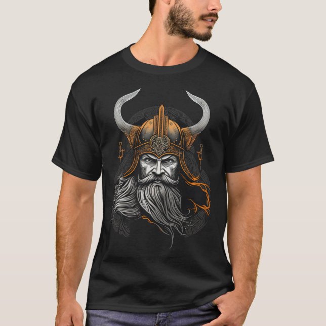 Retro Valhalla Viking Odin Head Norse Mythology T-Shirt (Front)