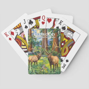 Retro Van Gogh Redwood National Park Wildlife Elk Playing Cards