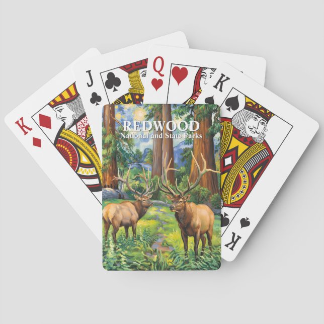 Retro Van Gogh Redwood National Park Wildlife Elk Playing Cards (Back)