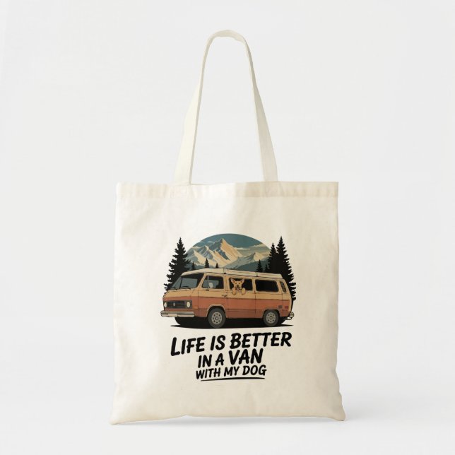 Retro Van Life with Dog Mountain Adventure  Tote Bag (Front)
