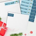 Retro Van Merry Mail Christmas Tree Snow Winter Wrap Around Label<br><div class="desc">A white retro camper van with a Christmas Tree on the roof in a snow scene. This darling wrap around address label is perfect for all your holiday mail.</div>