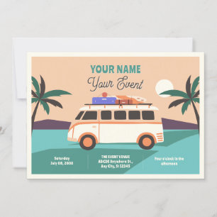 Retro van summer traveling  invitation