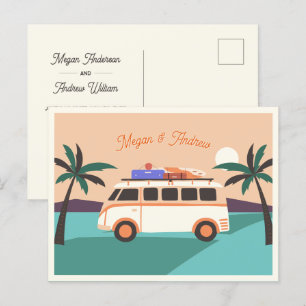 Retro van wedding postcard