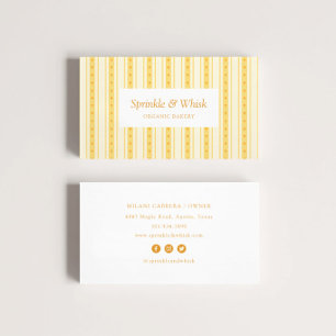 Retro Vanilla Yellow Heart Stripes Bakery Business Card