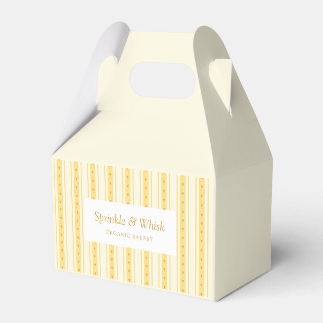 Retro Vanilla Yellow Heart Stripes Bakery Business Favour Box (Front Side)