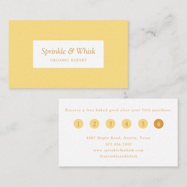 Retro Vanilla Yellow Heart Stripes Bakery Loyalty  Business Card (Front/Back)