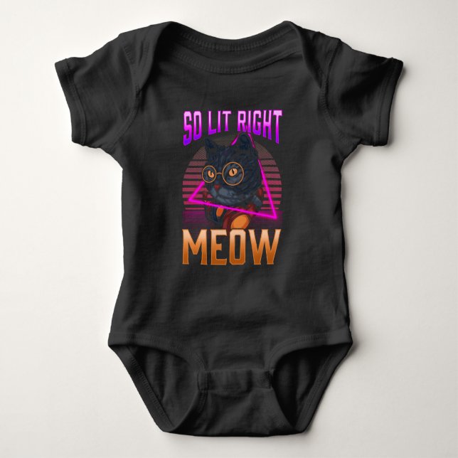 Retro Vaporwave Cat Sunset Aesthetic Rave Music Baby Bodysuit (Front)
