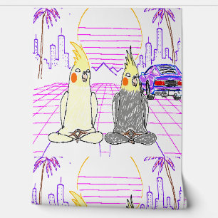 Retro Vaporwave Cockatiel Wallpaper