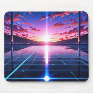 Retro Vaporwave Grid Horizon Anime Mousepad