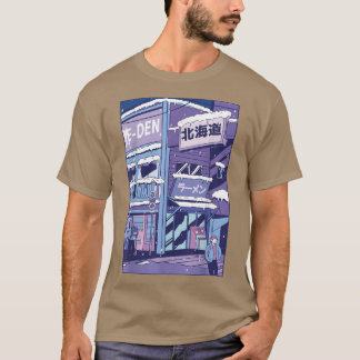 Retro Vaporwave Japanese City Covered in Snow  T-Shirt