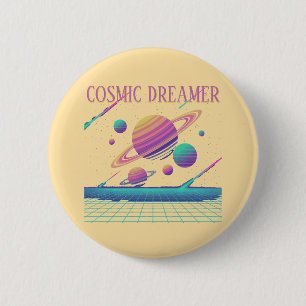 Retro Vaporwave Planets Synthwave 6 Cm Round Badge
