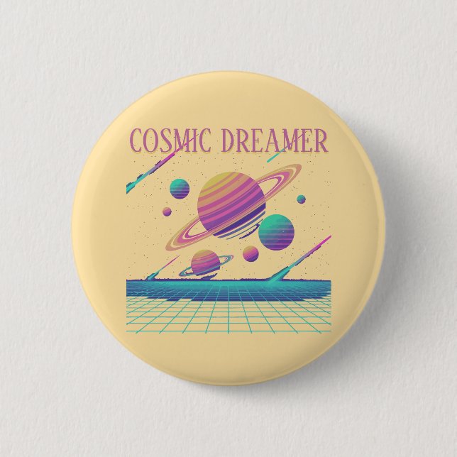 Retro Vaporwave Planets Synthwave 6 Cm Round Badge (Front)