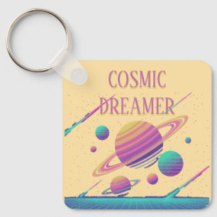 Retro Vaporwave Planets Synthwave Key Ring