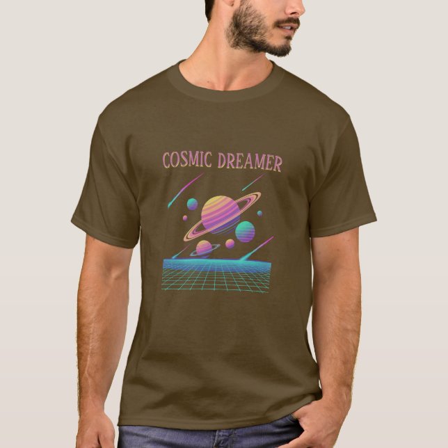 Retro Vaporwave Planets Synthwave T-Shirt (Front)