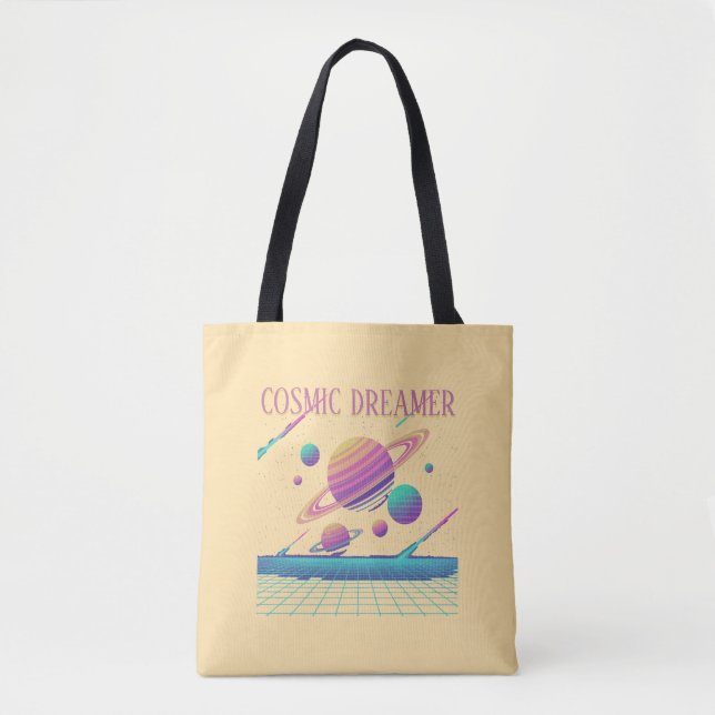 Retro Vaporwave Planets Synthwave Tote Bag (Front)