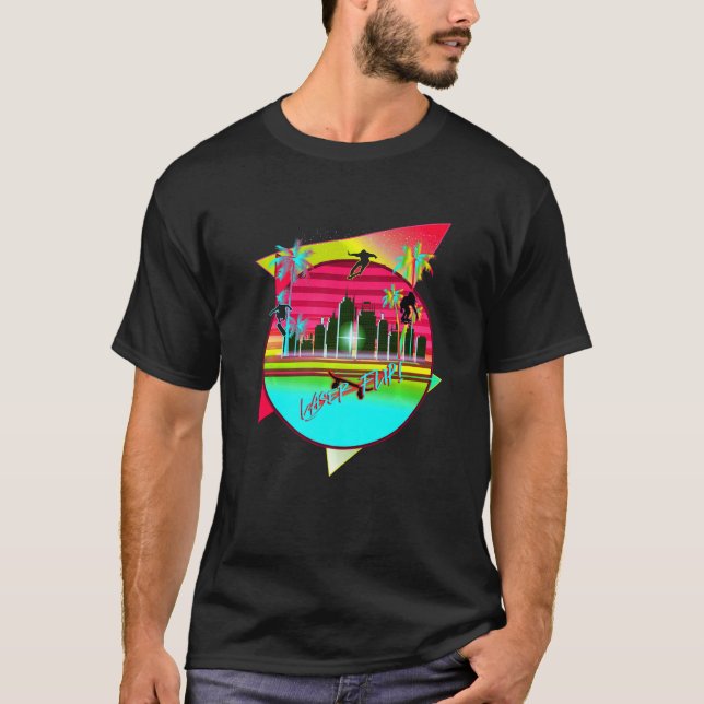 Retro Vaporwave Skateboard 90s Laser Flip Skating  T-Shirt (Front)